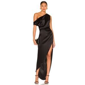 Revolve Nonchalant Label Dinah One Shoulder Dress Satin Gown Black Size XS